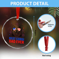 Best Corgi Dad Ever Crystal Glass Ornament Funny Dog Lover Dad 4th Of July