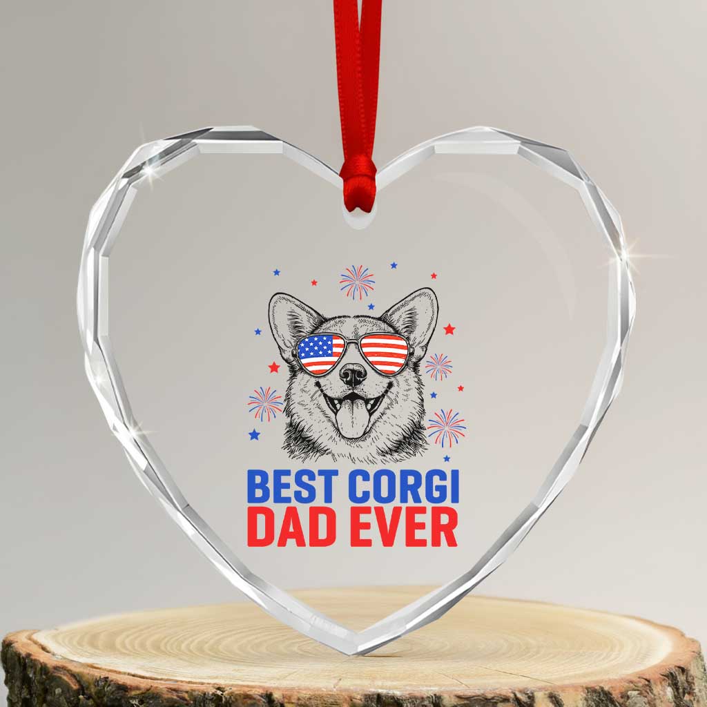 Best Corgi Dad Ever Heart Crystal Glass Ornament Funny Dog Lover Dad 4th Of July