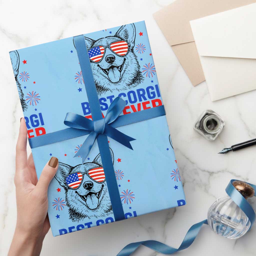 Best Corgi Dad Ever Wrapping Paper Roll Funny Dog Lover Dad 4th Of July