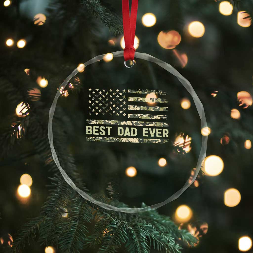 Best Dad Ever Crystal Glass Ornament Military Dad American Flag Camo