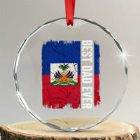 Best Dad Ever Haitian Papa Crystal Glass Ornament Vintage Distressed Haiti Flag Father's Day