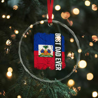 Best Dad Ever Haitian Papa Crystal Glass Ornament Vintage Distressed Haiti Flag Father's Day