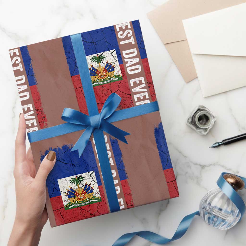 Best Dad Ever Haitian Papa Wrapping Paper Roll Vintage Distressed Haiti Flag Father's Day