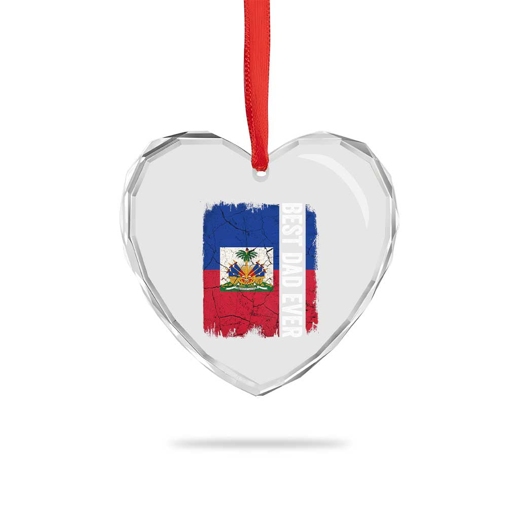 Best Dad Ever Haitian Papa Heart Crystal Glass Ornament Vintage Distressed Haiti Flag Father's Day