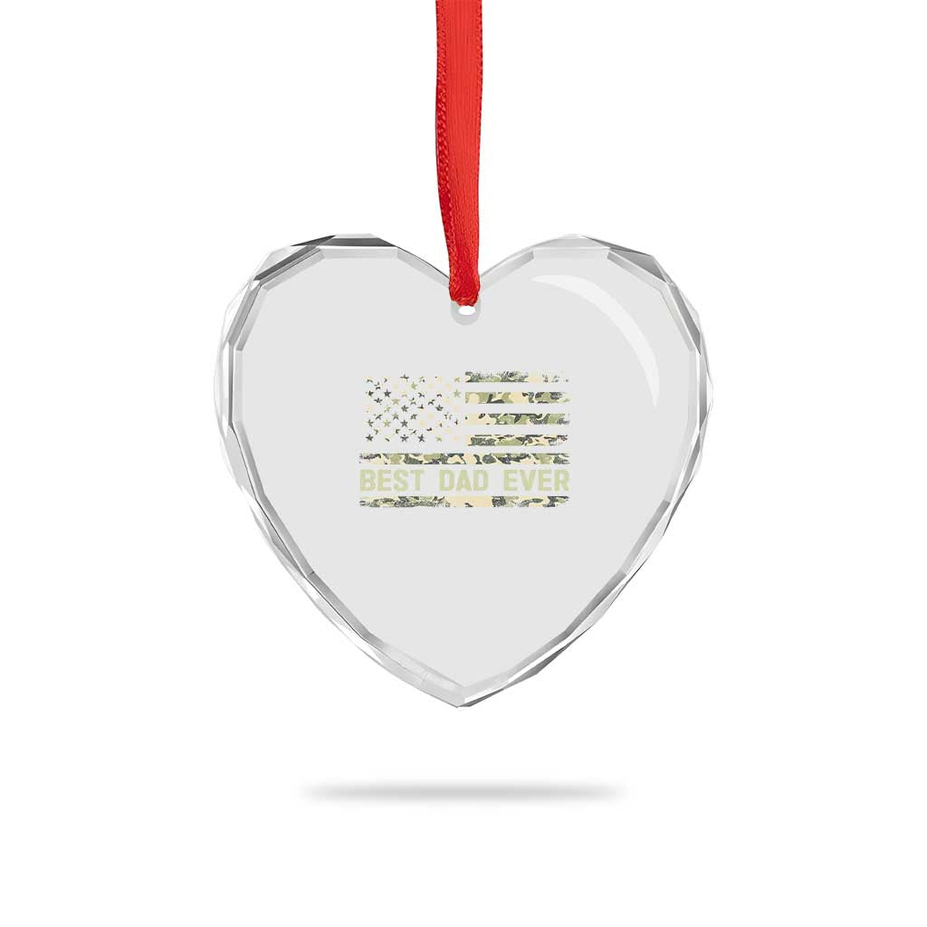 Best Dad Ever Heart Crystal Glass Ornament Military Dad American Flag Camo