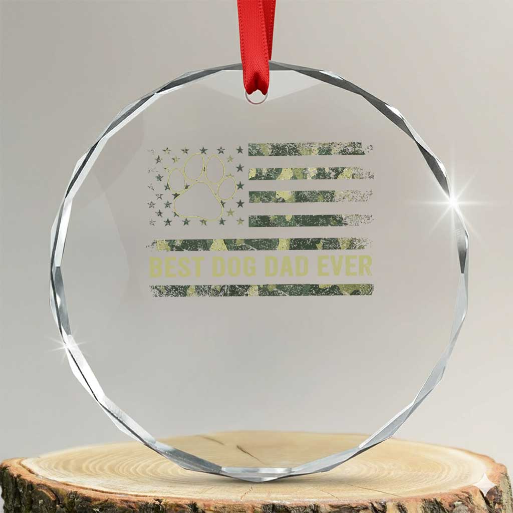 Best Dog Dad Ever Crystal Glass Ornament Camo American Flag USA Fathers Day Gift for Dog Lovers - Wonder Print Shop