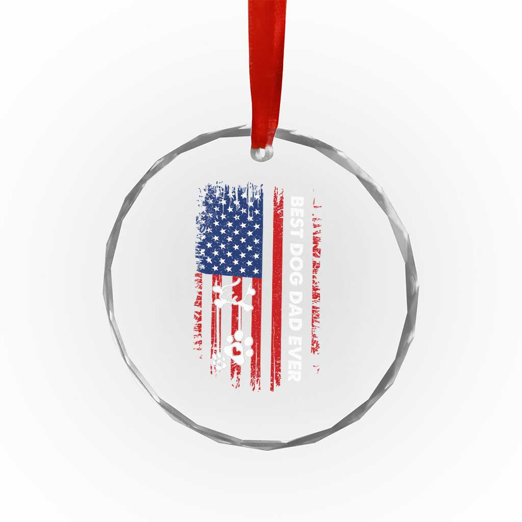 Best Dog Dad Ever Crystal Glass Ornament Fathers Day Gift From Dog USA Flag Puppy Lover Paw