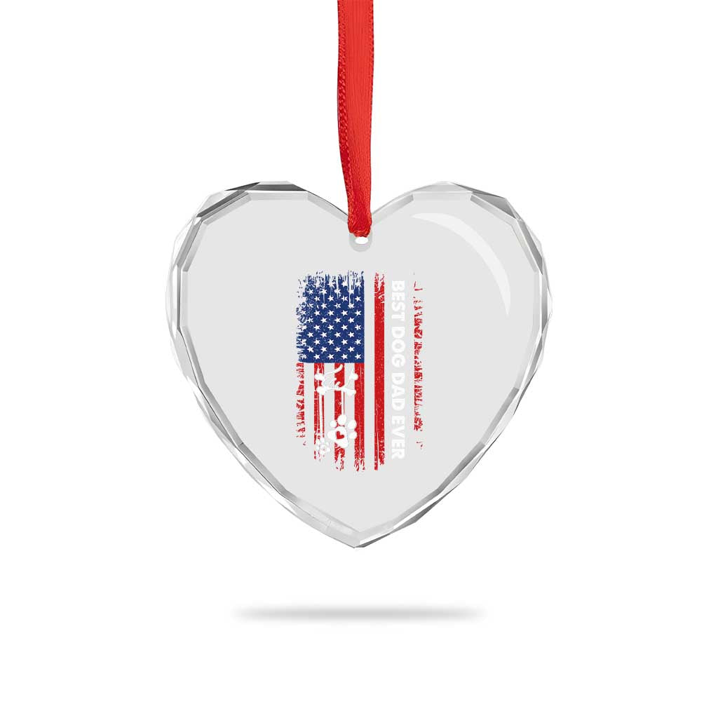 Best Dog Dad Ever Heart Crystal Glass Ornament Fathers Day Gift From Dog USA Flag Puppy Lover Paw