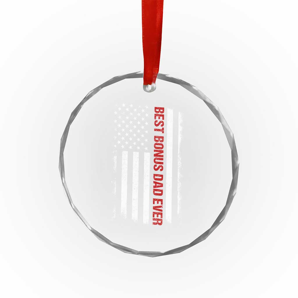 Best Effin Bonus Dad Ever Crystal Glass Ornament Funny Stepdad American Flag