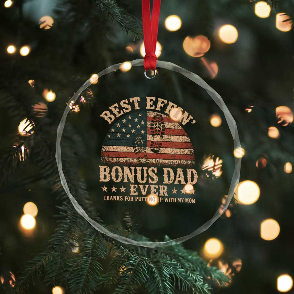 Best Effin Bonus Dad Ever Crystal Glass Ornament Step Dad American Flag Father's Day Gifts