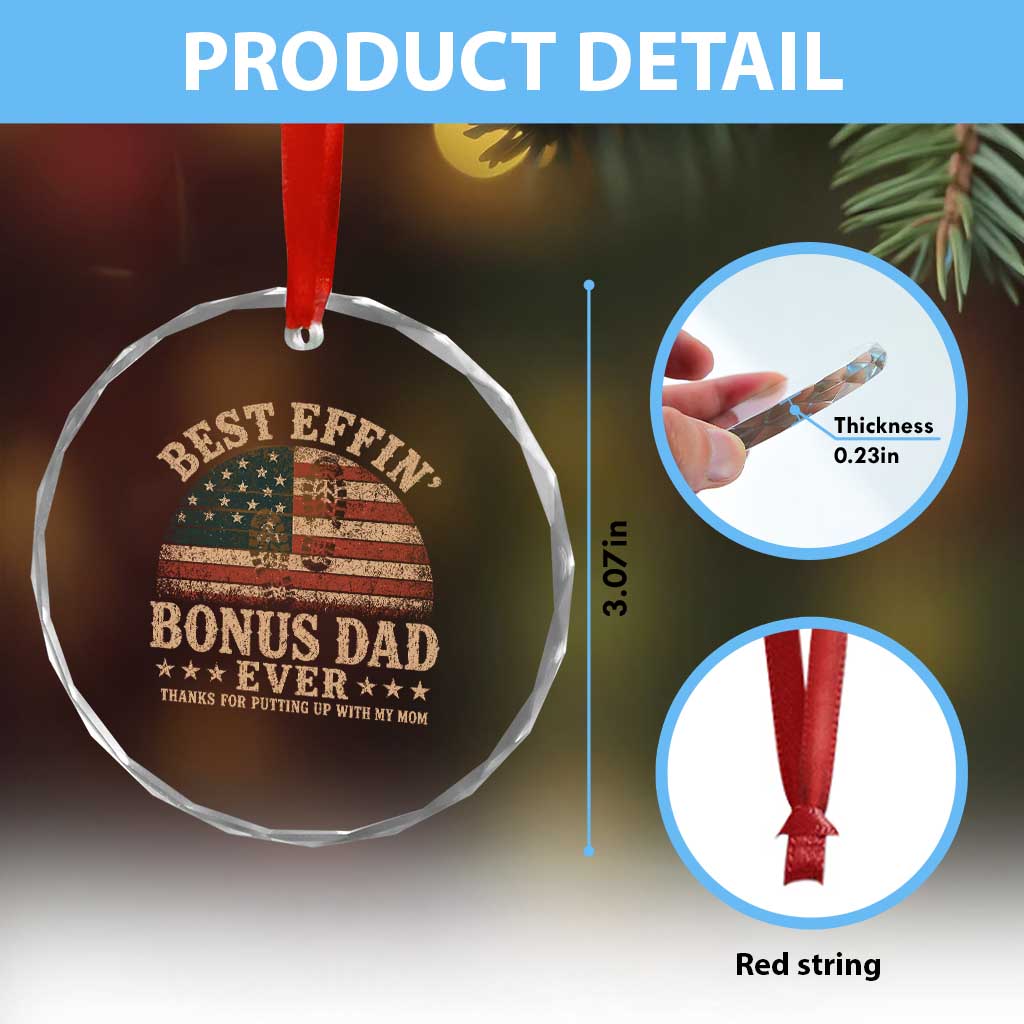 Best Effin Bonus Dad Ever Crystal Glass Ornament Step Dad American Flag Father's Day Gifts