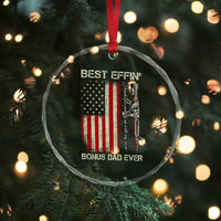 Best Effin Bonus Dad Ever Crystal Glass Ornament Step Dad Fathers Day Vintage American Flag