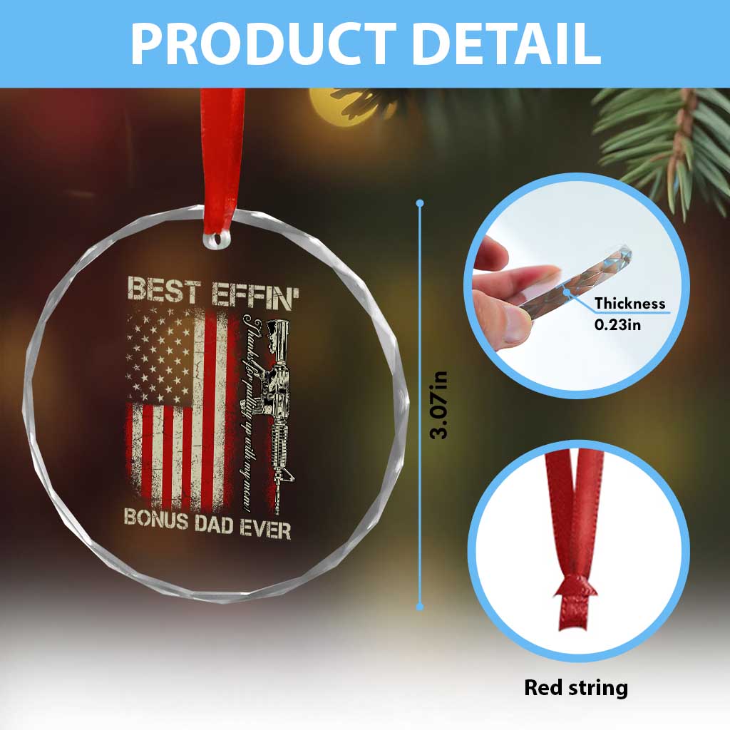 Best Effin Bonus Dad Ever Crystal Glass Ornament Step Dad Fathers Day Vintage American Flag