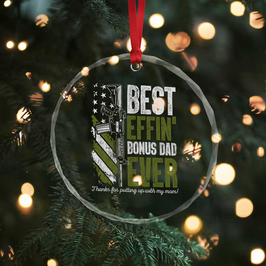 Best Effin Bonus Dad Ever Crystal Glass Ornament Step Dad Gun American Flag TS10