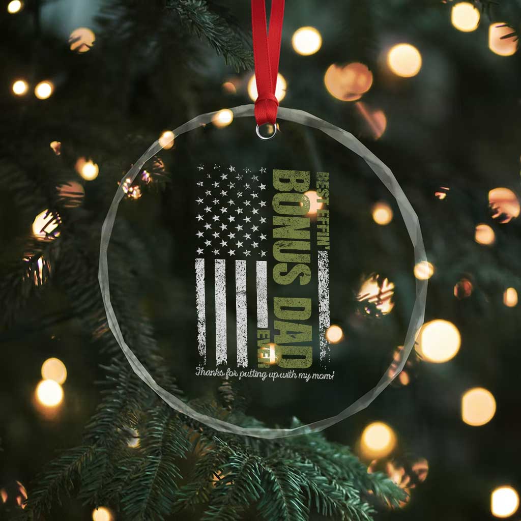 Best Effin Bonus Dad Ever Crystal Glass Ornament Vintage Step Dad American Flag