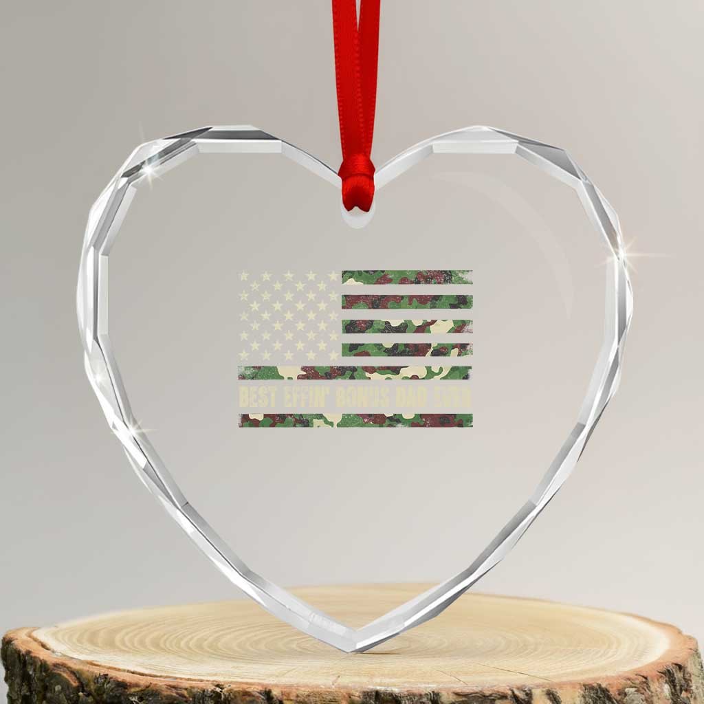 Best Effin Bonus Dad Ever Heart Crystal Glass Ornament Funny Step Dad Camo American Flag