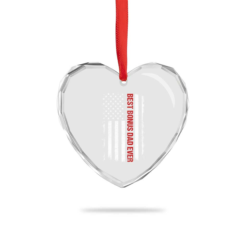 Best Effin Bonus Dad Ever Heart Crystal Glass Ornament Funny Stepdad American Flag