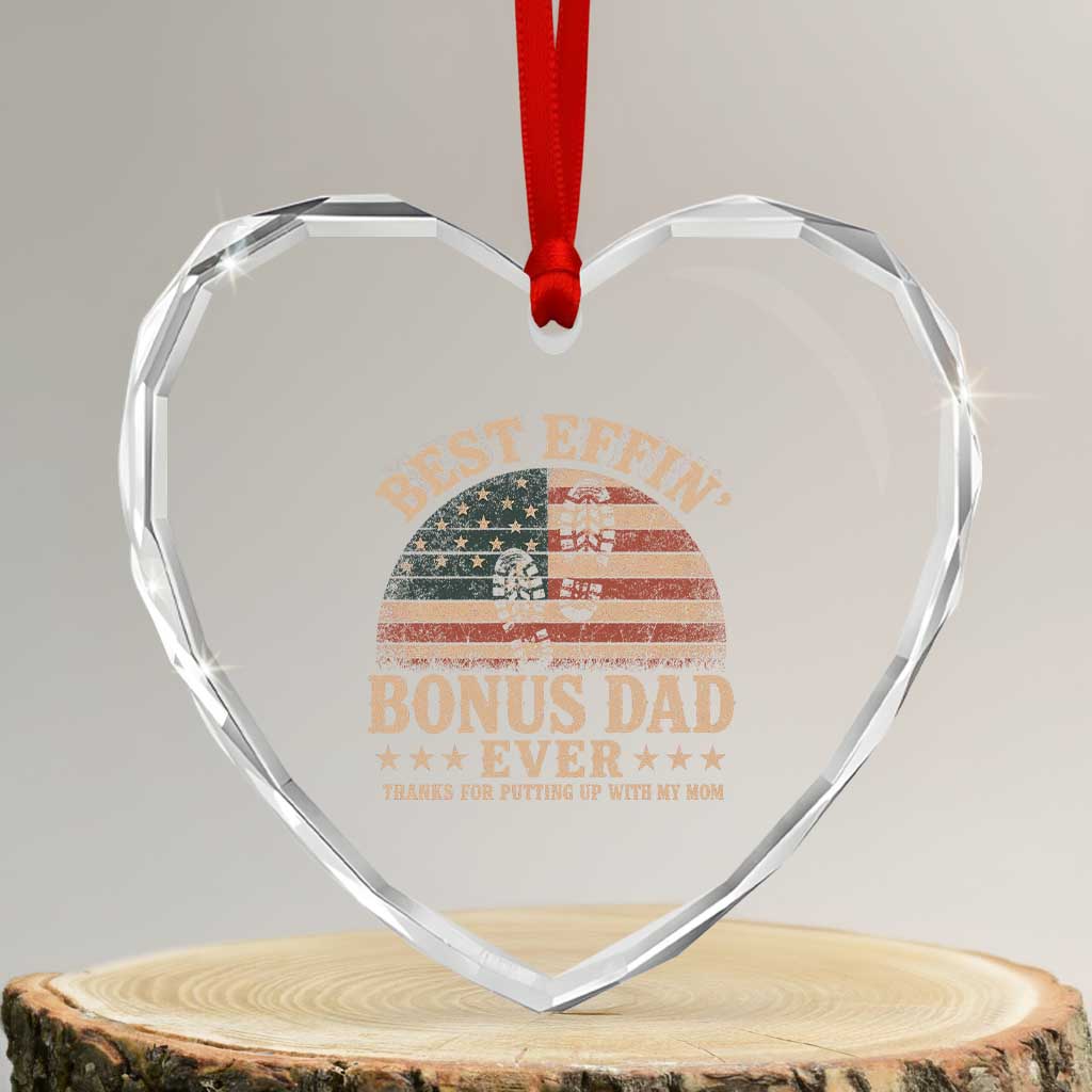 Best Effin Bonus Dad Ever Heart Crystal Glass Ornament Step Dad American Flag Father's Day Gifts