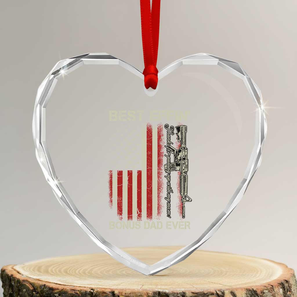 Best Effin Bonus Dad Ever Heart Crystal Glass Ornament Step Dad Fathers Day Vintage American Flag