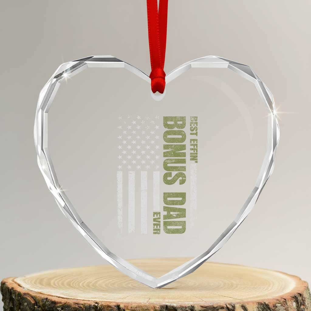 Best Effin Bonus Dad Ever Heart Crystal Glass Ornament Vintage Step Dad American Flag
