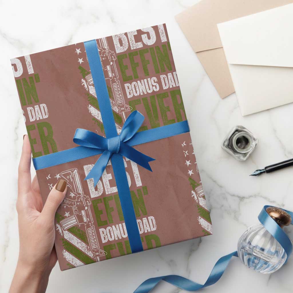 Best Effin’ Bonus Dad Ever Wrapping Paper Roll Step Dad Gun American Flag - Wonder Print Shop