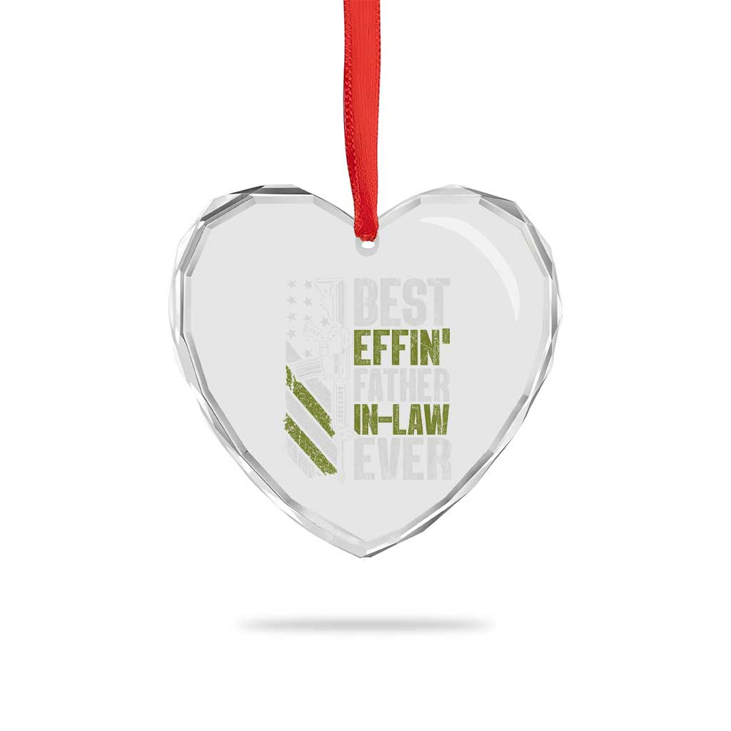 Best Effin’ Father In Law Ever Heart Crystal Glass Ornament FIL Gun American Flag