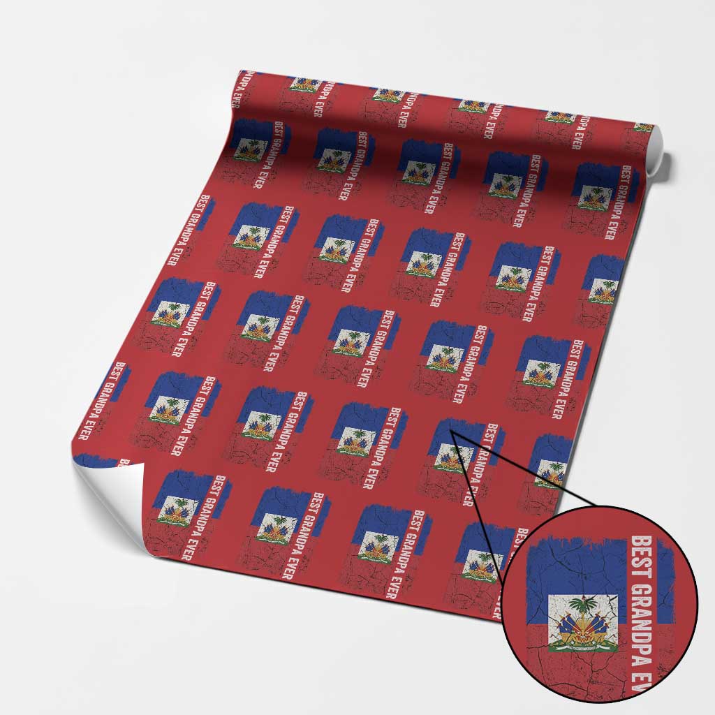 Best Grandpa Ever Haitian Granpapa Wrapping Paper Roll Vintage Distressed Haiti Flag Father's Day