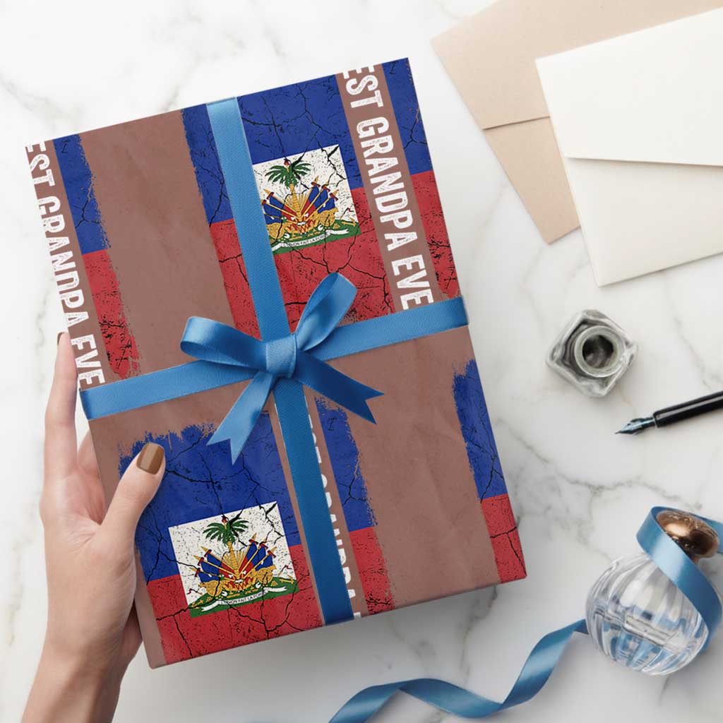 Best Grandpa Ever Haitian Granpapa Wrapping Paper Roll Vintage Distressed Haiti Flag Father's Day