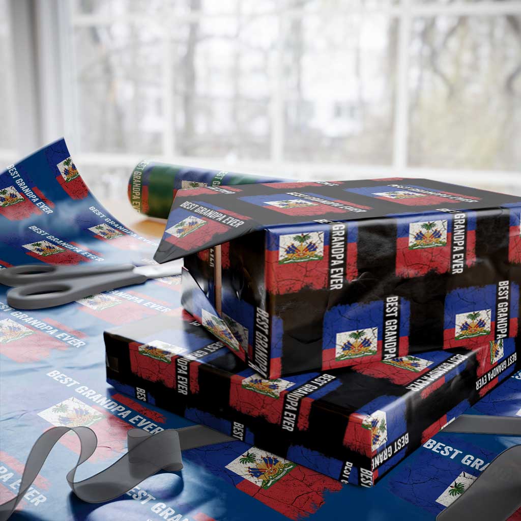 Best Grandpa Ever Haitian Granpapa Wrapping Paper Roll Vintage Distressed Haiti Flag Father's Day