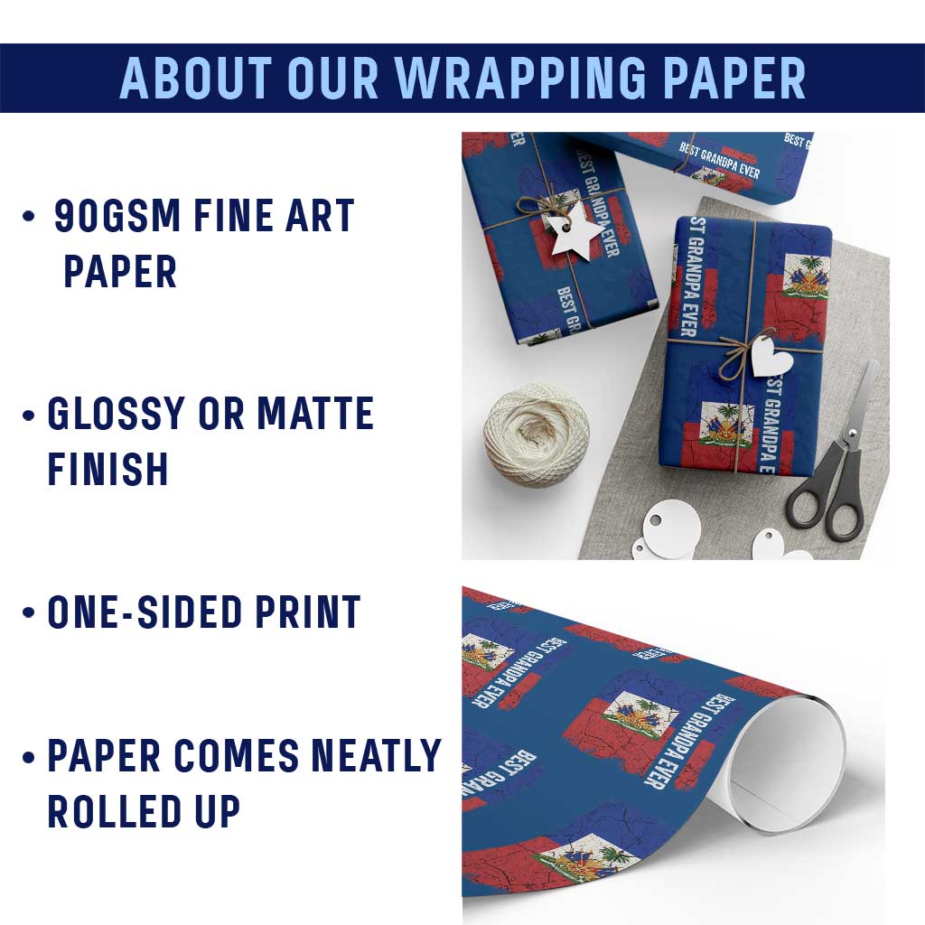 Best Grandpa Ever Haitian Granpapa Wrapping Paper Roll Vintage Distressed Haiti Flag Father's Day