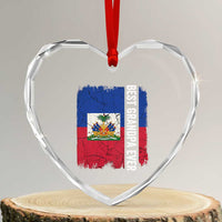 Best Grandpa Ever Haitian Granpapa Heart Crystal Glass Ornament Vintage Distressed Haiti Flag Father's Day