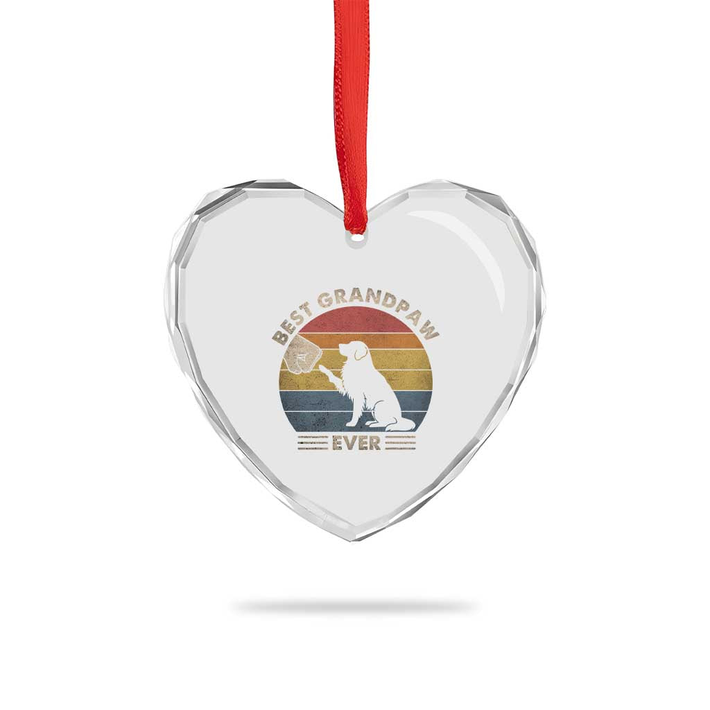 Best Grandpaw Ever Heart Crystal Glass Ornament Retro Dog Grandpa Fathers Day Gift From Dog - Wonder Print Shop