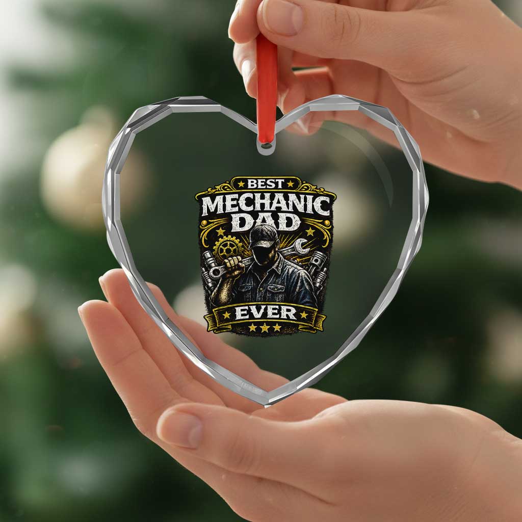 Best Mechanic Dad Ever Heart Crystal Glass Ornament Auto Repair Fathers Day Graphic