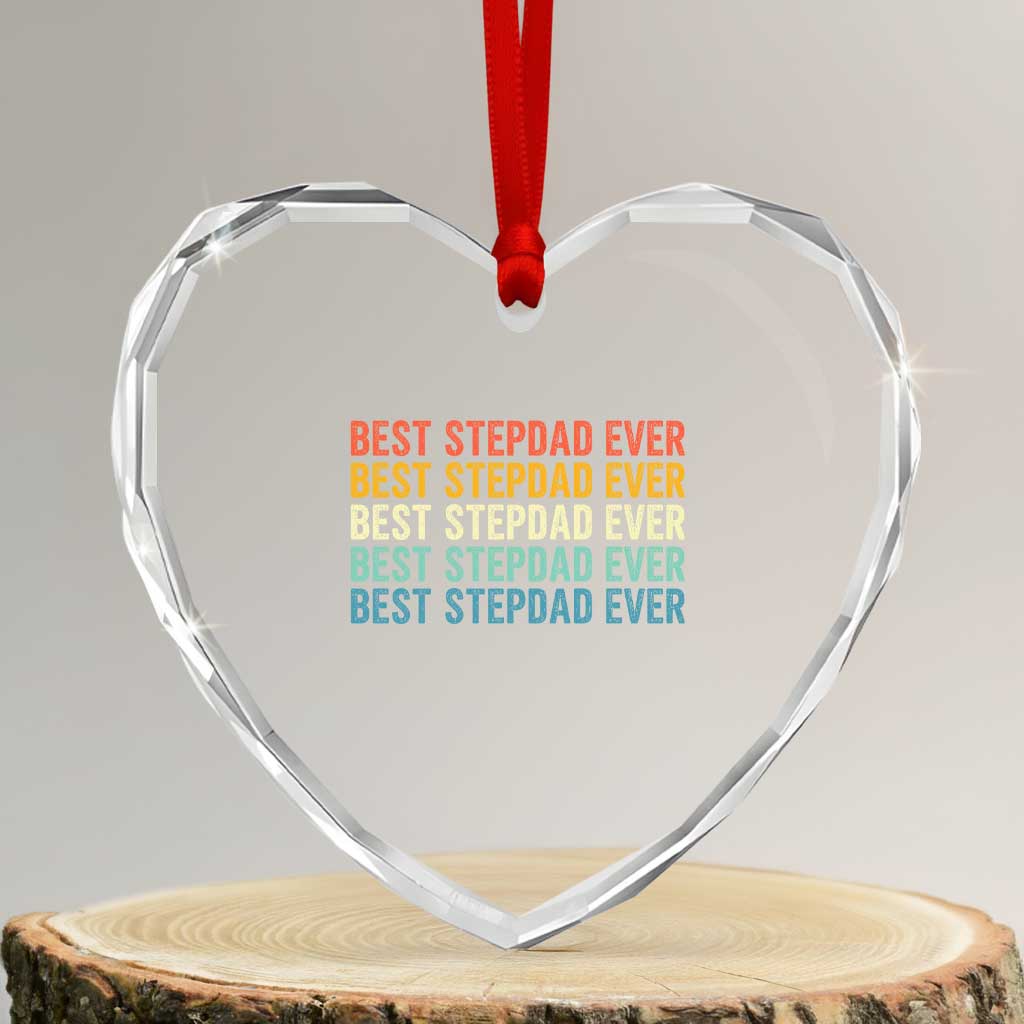 Best Stepdad Ever Heart Crystal Glass Ornament Funny Retro Stepdad Bonus Dad