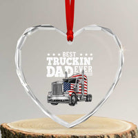 Best Truckin Dad Ever Heart Crystal Glass Ornament Funny Rig Trucker Fathers Day