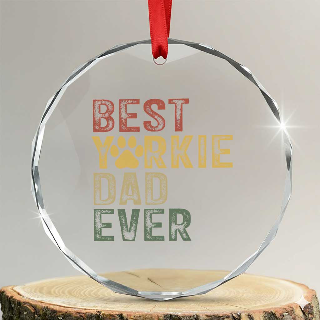 Best Yorkie Dad Ever Crystal Glass Ornament Retro Vintage Yorkshire Terrier Gift