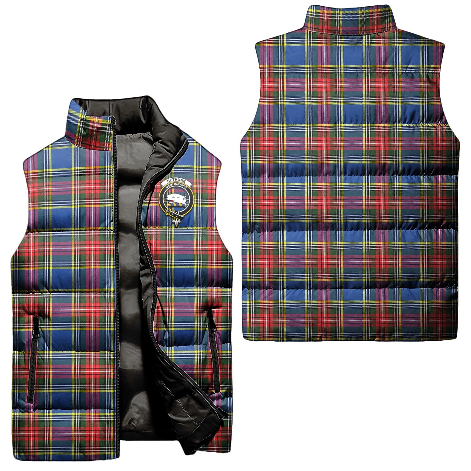 bethune-clan-puffer-vest-family-crest-plaid-sleeveless-down-jacket