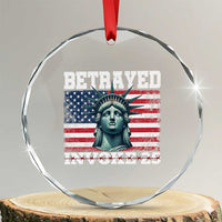 Betrayed Invoke 25 Statue of Liberty Crying Crystal Glass Ornament 25th Amendment Distressed Flag Political Satire Graphic