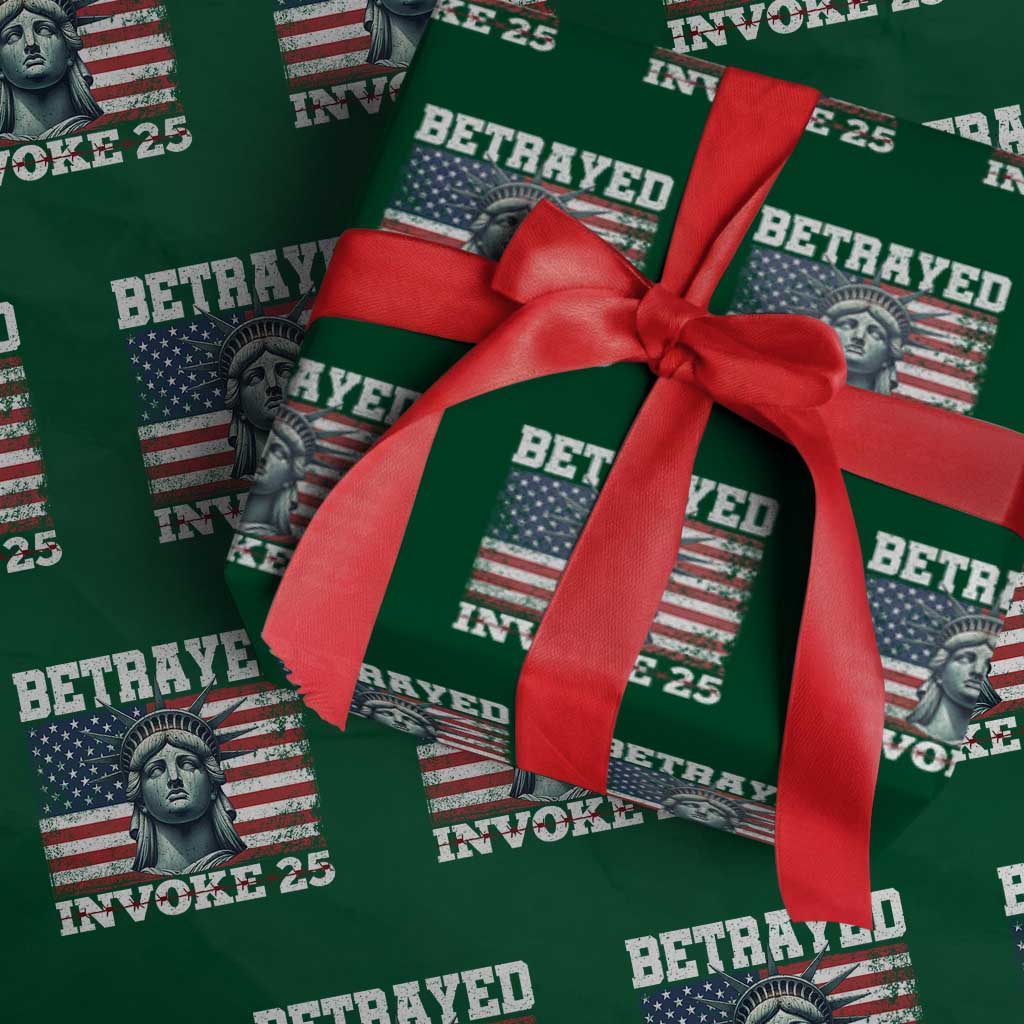 Betrayed Invoke 25 Statue of Liberty Crying Wrapping Paper Roll 25th Amendment Distressed Flag Political Satire Graphic
