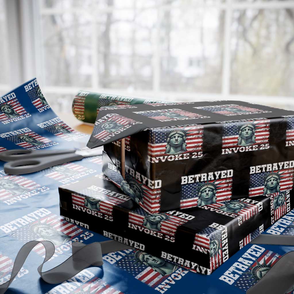 Betrayed Invoke 25 Statue of Liberty Crying Wrapping Paper Roll 25th Amendment Distressed Flag Political Satire Graphic