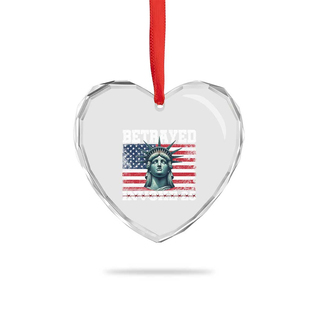 Betrayed Invoke 25 Statue of Liberty Crying Heart Crystal Glass Ornament 25th Amendment Distressed Flag Political Satire Graphic