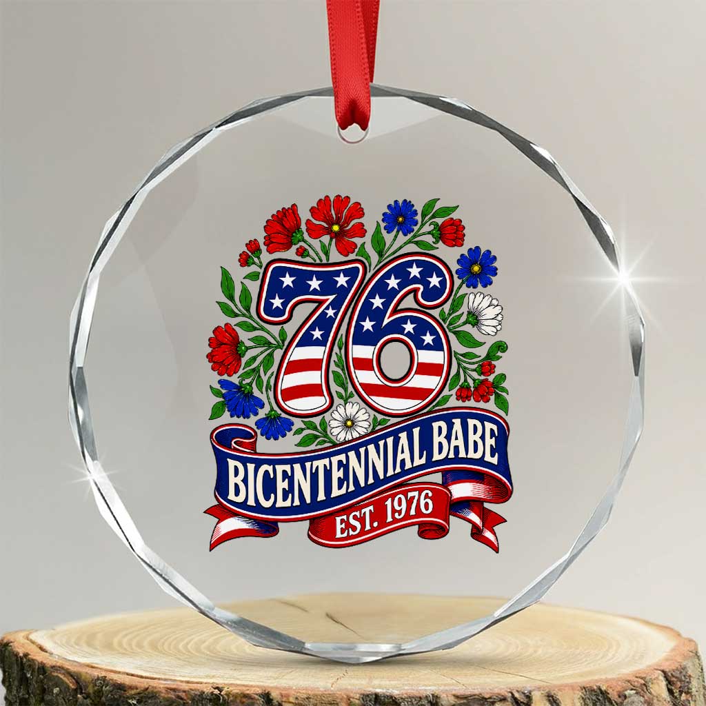 Bicentennial Babe 50th Birthday Crystal Glass Ornament Vintage 1976 Retro USA Floral