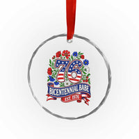 Bicentennial Babe 50th Birthday Crystal Glass Ornament Vintage 1976 Retro USA Floral