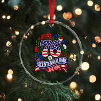 Bicentennial Babe 50th Birthday Crystal Glass Ornament Vintage 1976 Retro USA Floral