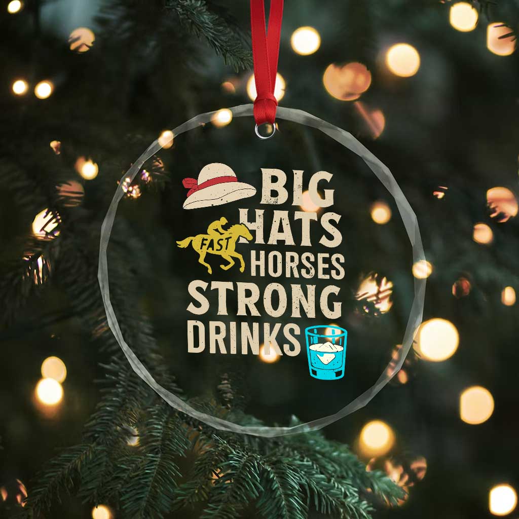 Big Hats Fast Horses Strong Drinks Retro Crystal Glass Ornament Southern Derby Day Watch Party Graphic