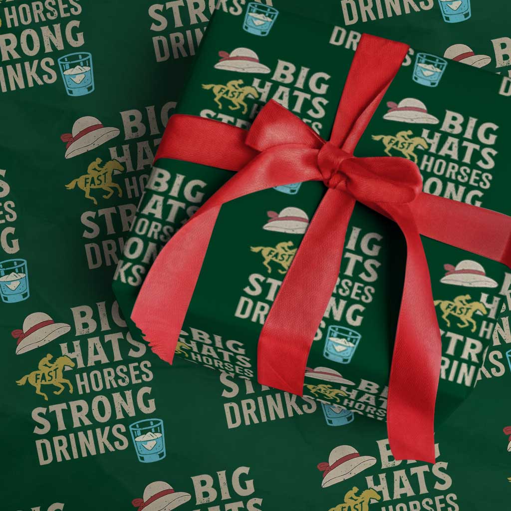 Big Hats Fast Horses Strong Drinks Retro Wrapping Paper Roll Southern Derby Day Watch Party Graphic