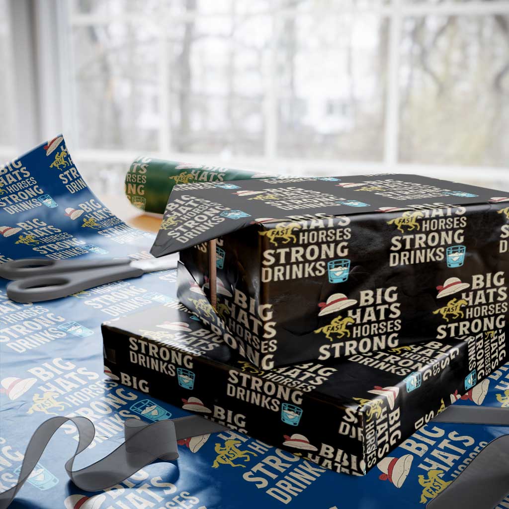 Big Hats Fast Horses Strong Drinks Retro Wrapping Paper Roll Southern Derby Day Watch Party Graphic