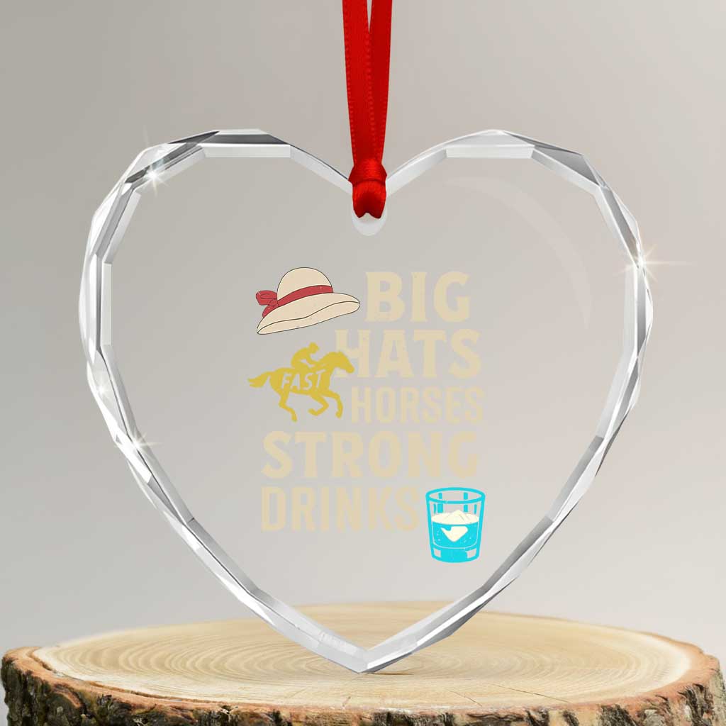 Big Hats Fast Horses Strong Drinks Retro Heart Crystal Glass Ornament Southern Derby Day Watch Party Graphic