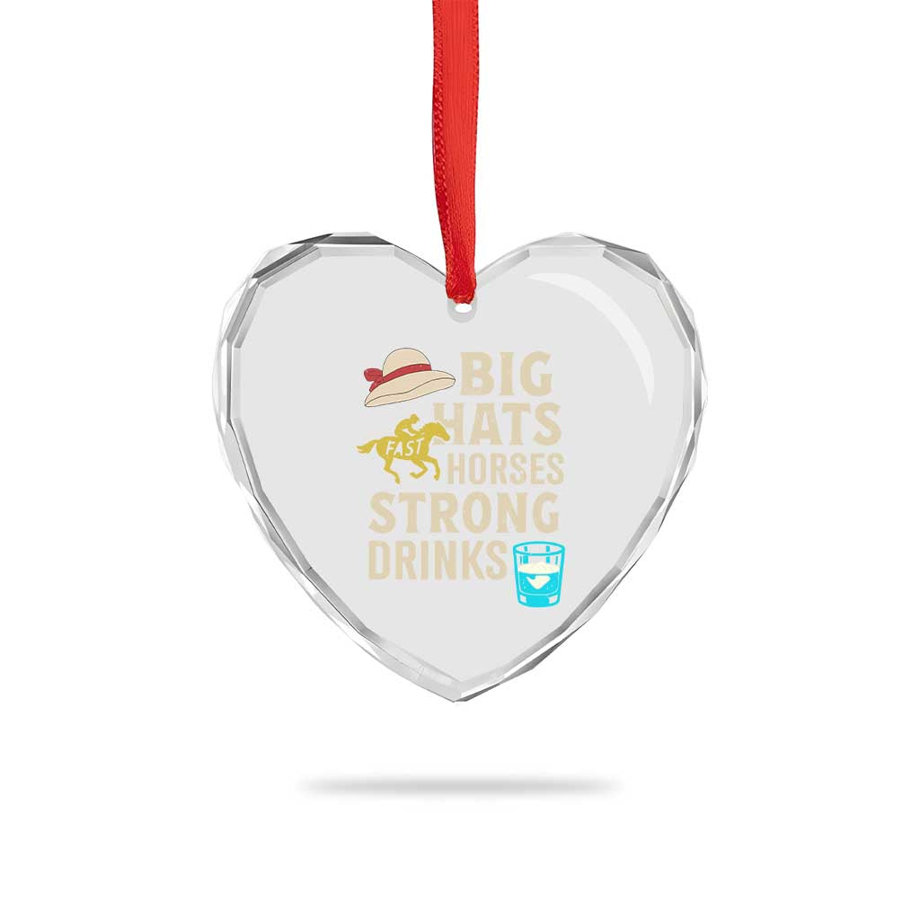 Big Hats Fast Horses Strong Drinks Retro Heart Crystal Glass Ornament Southern Derby Day Watch Party Graphic