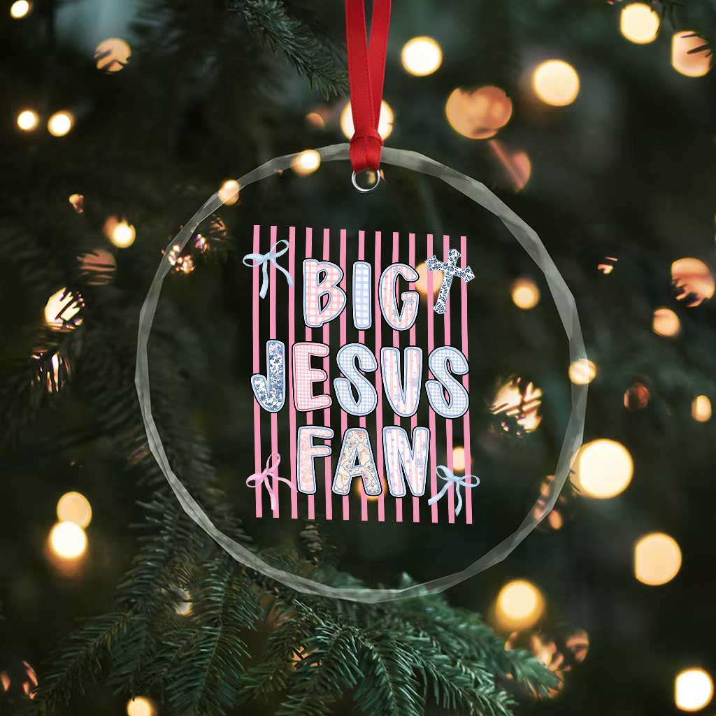 Big Jesus Fan Crystal Glass Ornament Striped Preppy Christian Believer Faith God Religious Gifts